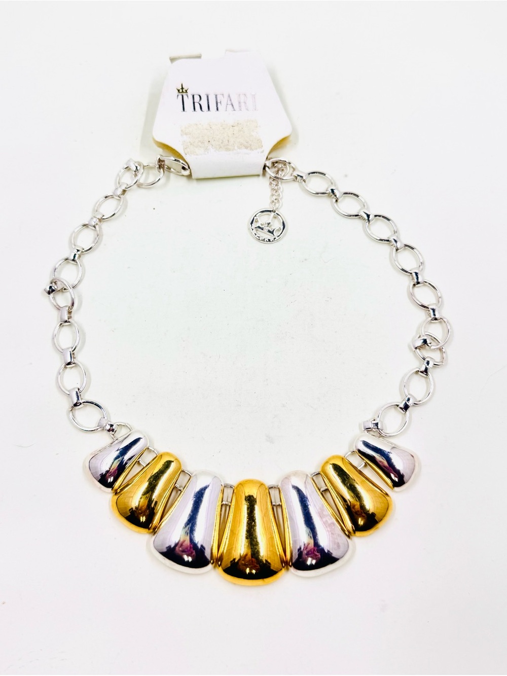 Crown Trifari Two-Tone Gold & Silver Sculpted Collar Choker Necklace 15-17”